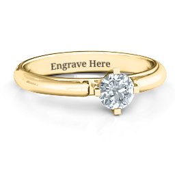 Ski Tip Solitaire Round Ring in 10K Solid Yellow Gold with Cubic Zirconia