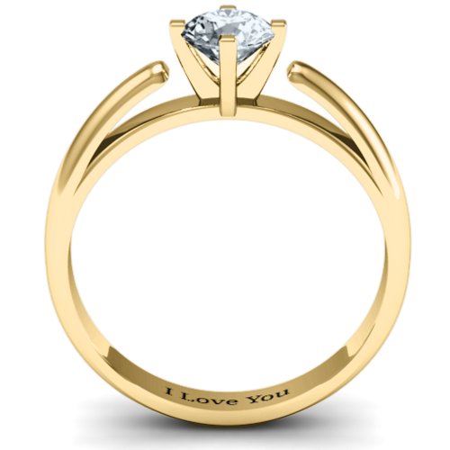 Ski Tip Solitaire Round Ring – 14K Yellow Gold with Cubic Zirconia