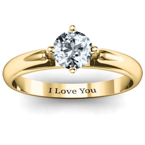 Ski Tip Solitaire Round Ring – 10K Yellow Gold with Cubic Zirconia
