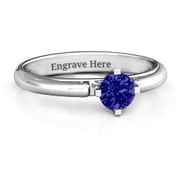 Ski Tip Solitaire Round Ring in 925 Sterling Silver with Blue Sapphire