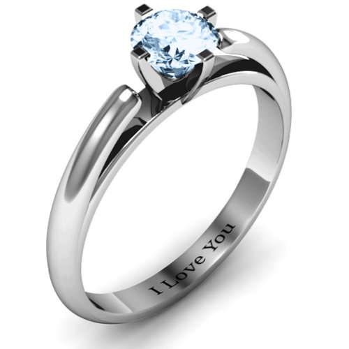 Ski Tip Solitaire Round Ring – Sterling Silver with Aquamarine