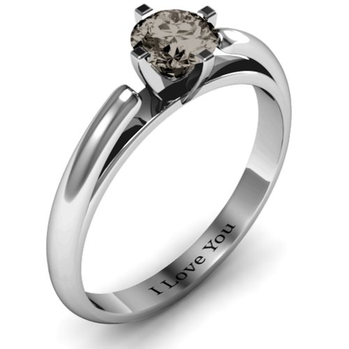 Ski Tip Solitaire Round Ring – Sterling Silver with Smokey Quartz