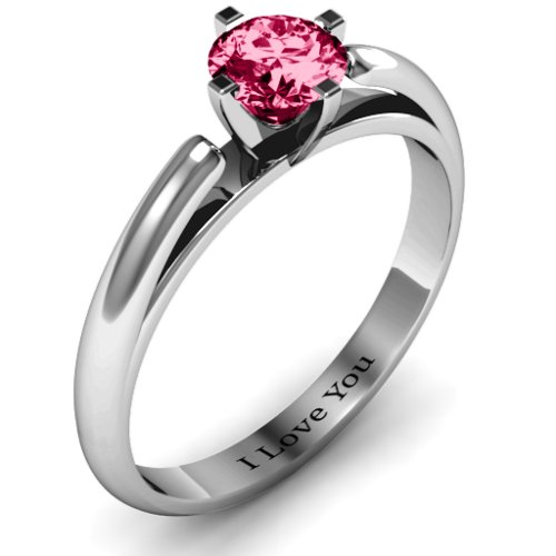 Ski Tip Solitaire Round Ring – Sterling Silver with Ruby
