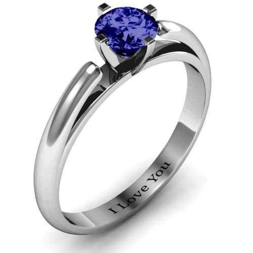 Ski Tip Solitaire Round Ring – Sterling Silver with Blue Sapphire