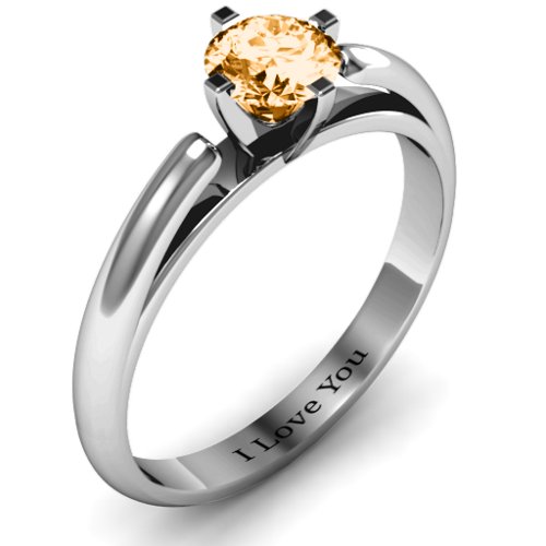 Ski Tip Solitaire Round Ring – Sterling Silver with Citrine