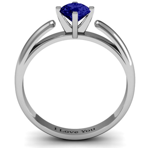 Ski Tip Solitaire Round Ring – Sterling Silver with Blue Sapphire