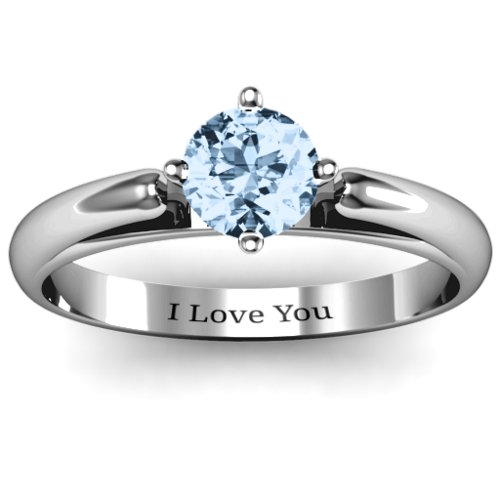 Ski Tip Solitaire Round Ring – Sterling Silver with Aquamarine