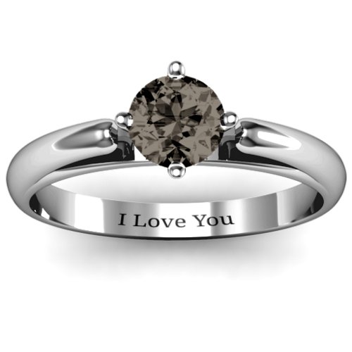 Ski Tip Solitaire Round Ring – Sterling Silver with Smokey Quartz