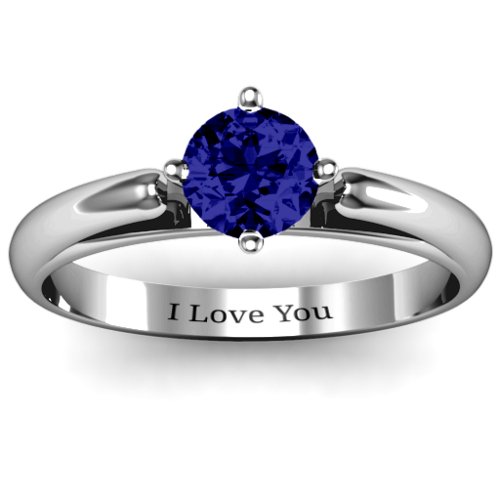 Ski Tip Solitaire Round Ring – Sterling Silver with Blue Sapphire
