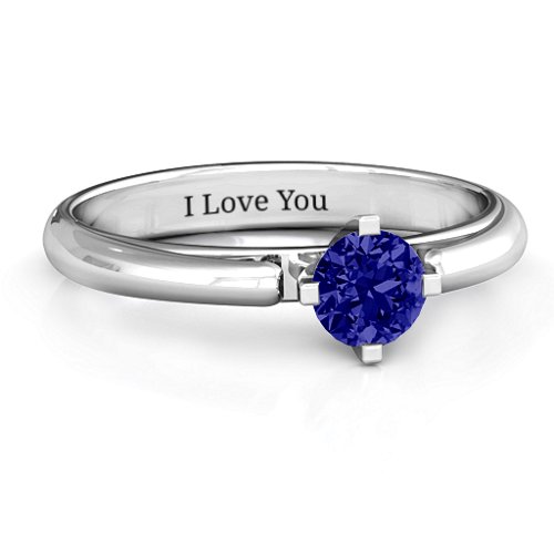Ski Tip Solitaire Round Ring – Sterling Silver with Blue Sapphire