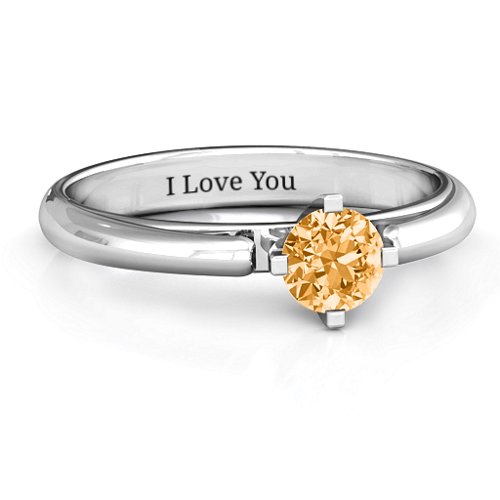 Ski Tip Solitaire Round Ring – Sterling Silver with Citrine