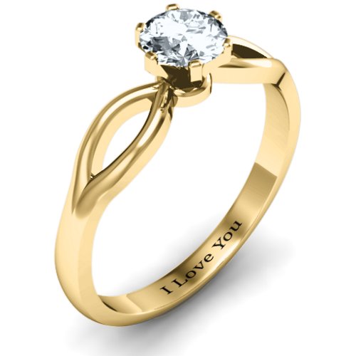 Round Solitaire Figure 8 Shank Ring – 10K Yellow Gold with Cubic Zirconia