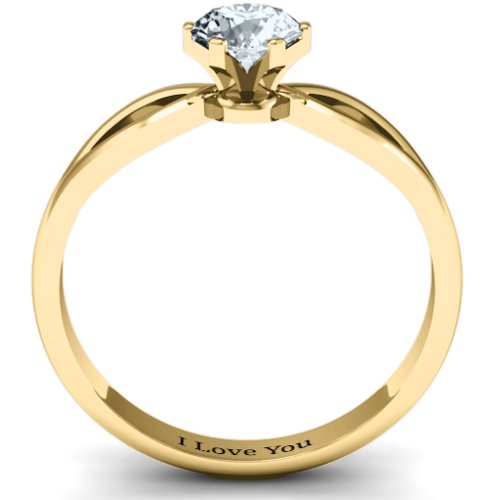 Round Solitaire Figure 8 Shank Ring – 10K Yellow Gold with Cubic Zirconia