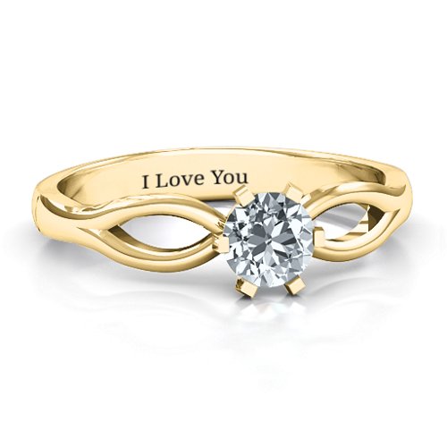 Round Solitaire Figure 8 Shank Ring – 10K Yellow Gold with Cubic Zirconia