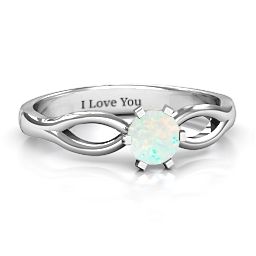 Round Solitaire Figure 8 Shank Ring in 925 Sterling Silver with Opal