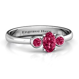 Oval Centre with Twin Bezel Rounds Ring in 925 Sterling Silver with Ruby