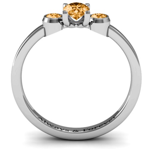 Oval Centre with Twin Bezel Rounds Ring – Sterling Silver with Citrine