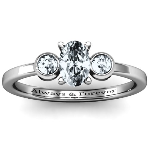 Oval Centre with Twin Bezel Rounds Ring – Sterling Silver with Cubic Zirconia