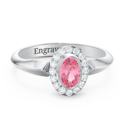 "Royal" Bezel Set Oval Cluster Ring in 925 Sterling Silver with Pink Tourmaline and White Premium Zirconia