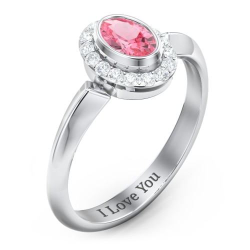 "Royal" Bezel Set Oval Cluster Ring – Sterling Silver with Pink Tourmaline and White Premium Zirconia