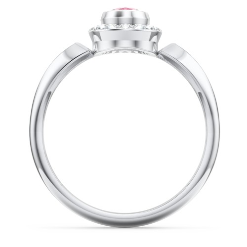 "Royal" Bezel Set Oval Cluster Ring – Sterling Silver with Pink Tourmaline and White Premium Zirconia