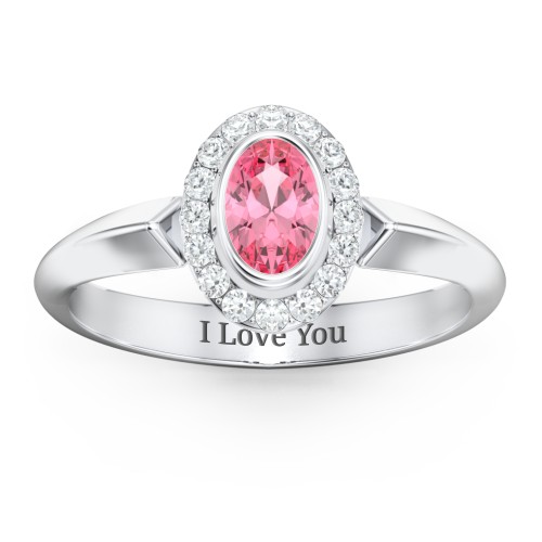 "Royal" Bezel Set Oval Cluster Ring – Sterling Silver with Pink Tourmaline and White Premium Zirconia