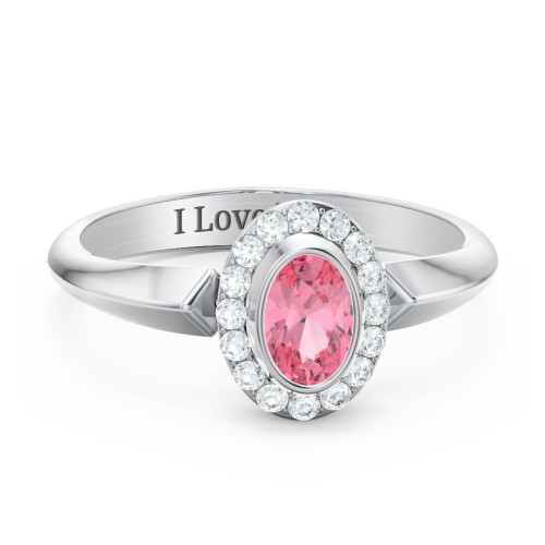 "Royal" Bezel Set Oval Cluster Ring – Sterling Silver with Pink Tourmaline and White Premium Zirconia
