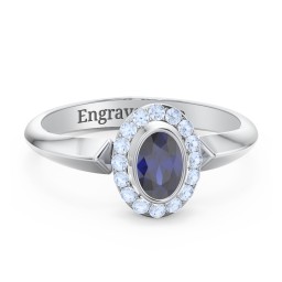 "Royal" Bezel Set Oval Cluster Ring in 925 Sterling Silver with Blue Sapphire and Fancy Blue Premium Zirconia