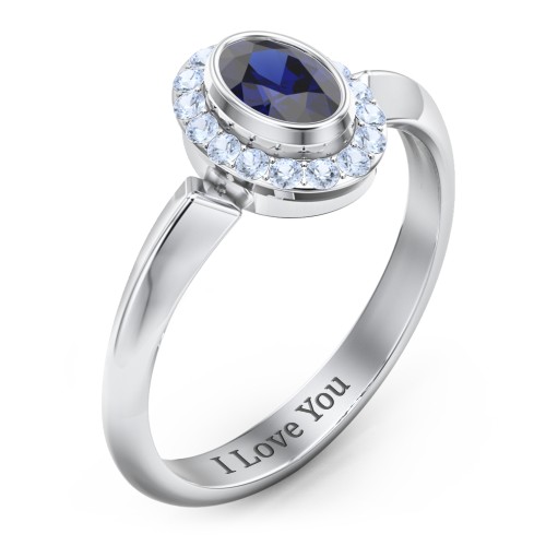 "Royal" Bezel Set Oval Cluster Ring – Sterling Silver with Blue Sapphire and Fancy Blue Premium Zirconia