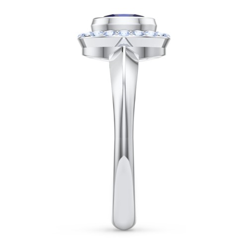 "Royal" Bezel Set Oval Cluster Ring – Sterling Silver with Blue Sapphire and Fancy Blue Premium Zirconia