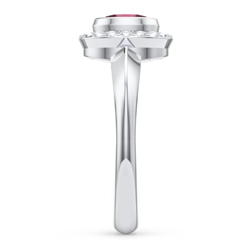 "Royal" Bezel Set Oval Cluster Ring – Sterling Silver with Ruby and White Premium Zirconia