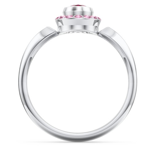 "Royal" Bezel Set Oval Cluster Ring – Sterling Silver with Ruby and Red Premium Zirconia