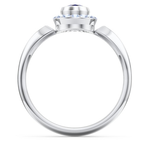 "Royal" Bezel Set Oval Cluster Ring – Sterling Silver with Blue Sapphire and Fancy Blue Premium Zirconia
