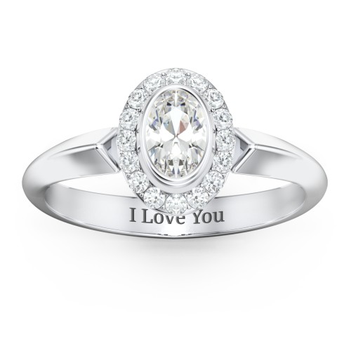 "Royal" Bezel Set Oval Cluster Ring – Sterling Silver with Cubic Zirconia and White Premium Zirconia