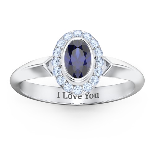 "Royal" Bezel Set Oval Cluster Ring – Sterling Silver with Blue Sapphire and Fancy Blue Premium Zirconia