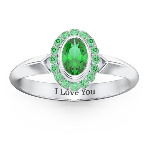 "Royal" Bezel Set Oval Cluster Ring – Sterling Silver with Emerald and Green Premium Zirconia