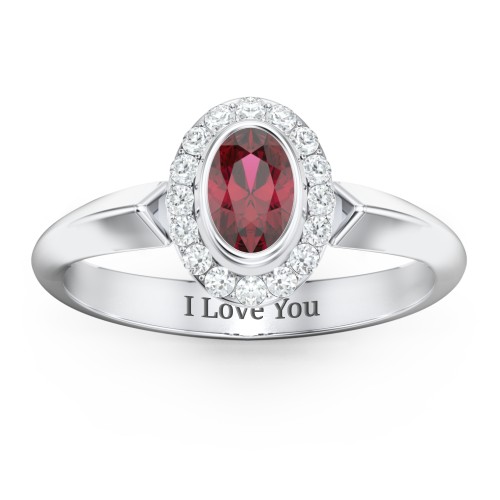 "Royal" Bezel Set Oval Cluster Ring – Sterling Silver with Ruby and White Premium Zirconia