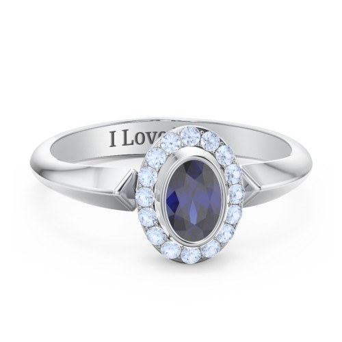 "Royal" Bezel Set Oval Cluster Ring – Sterling Silver with Blue Sapphire and Fancy Blue Premium Zirconia