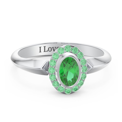 "Royal" Bezel Set Oval Cluster Ring – Sterling Silver with Emerald and Green Premium Zirconia