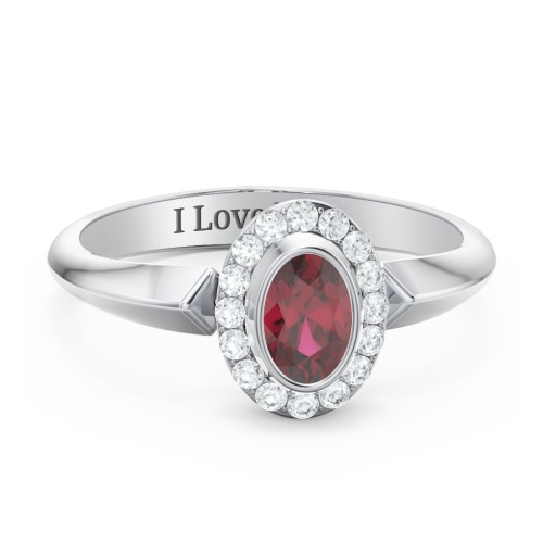 "Royal" Bezel Set Oval Cluster Ring – Sterling Silver with Ruby and White Premium Zirconia