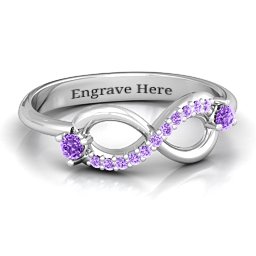 Double Stone Infinity Accent Ring in 925 Sterling Silver with Amethyst and Amethyst Premium Zirconia