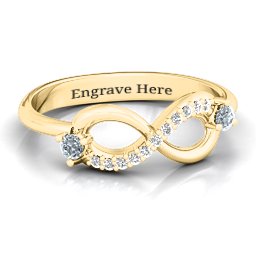 Double Stone Infinity Accent Ring in 10K Solid Yellow Gold with Cubic Zirconia and White Premium Zirconia