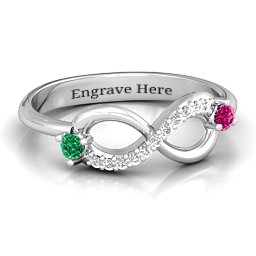 Double Stone Infinity Accent Ring in 925 Sterling Silver with Emerald, Ruby, and White Premium Zirconia