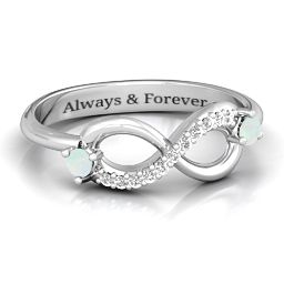 Double Stone Infinity Accent Ring in 925 Sterling Silver with Opal and White Premium Zirconia