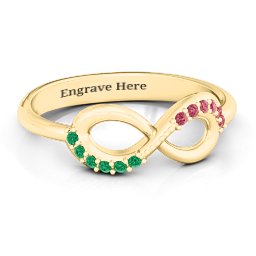 Infinity Accent Ring in 10K Solid Yellow Gold with Green Premium Zirconia and Red Premium Zirconia