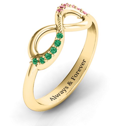 Infinity Accent Ring – 10K Yellow Gold with Green Premium Zirconia and Red Premium Zirconia
