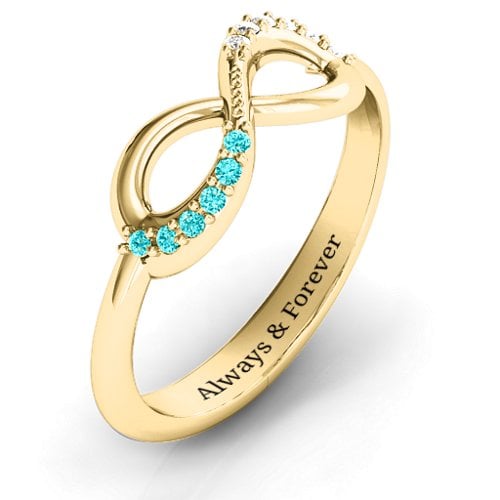 Infinity Accent Ring – 10K Yellow Gold with Mint Premium Zirconia and White Premium Zirconia