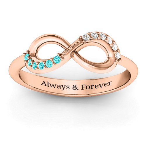 Infinity Accent Ring – 10K Rose Gold with Mint Premium Zirconia and White Premium Zirconia