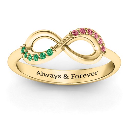 Infinity Accent Ring – 10K Yellow Gold with Green Premium Zirconia and Red Premium Zirconia