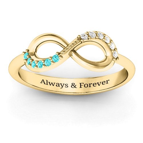 Infinity Accent Ring – 10K Yellow Gold with Mint Premium Zirconia and White Premium Zirconia